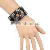 Cool Rock Leather Skull Bracelet Button Adjustable thumbnail-4