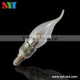 3 watt flame tip style E12 LED candle bulbs/ chandelier with 360 degree beam angle