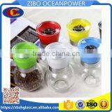 Glass Spice Jar Pepper Mill Grinder Colored Lids Globular Shape thumbnail-1