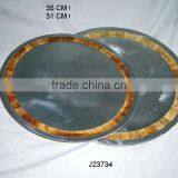 Mirror Polished Round Cast Aluminium Plate With Mosaic of Bone in Antique Finish