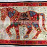 Indian Old Fabric Wall Decor With Horse Figure - Handworked Cotton Fabric Patchwork Wall Hanging Tapestry thumbnail-4