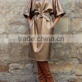 2017 Gold Metallic Fabric Evening Cocktail Dress For Fat Women Plus Size Leather Dress HSD5978 thumbnail-4