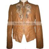 Handmade Rose PU Leather Jacket for Woman Soft Thin Faux Leather Coat thumbnail-1