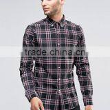 Custom Embroidered Logo Long Sleeve Button Down Collar Mens 100% Cotton Heavyweight Flannel Check Print Slim Fit Casual Shirts thumbnail-1