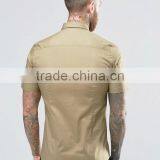 Plus Size Short Sleeve Point Collar Mens Pre-Shrunk 97% Cotton 3% Elastane Breathable Slim Fit Casual Khaki Solid Color Shirts thumbnail-2