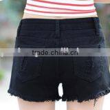 Hot Sell Summer Black Elegant Burrs Denim Women Shorts thumbnail-3