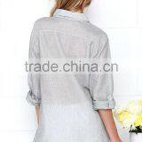 Loose Short Sleeve With Pocket Striped Design Lady Blouse thumbnail-5