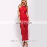 Sleeveless Mesh Stripe Detial Red Net Designer Boutique Dresses thumbnail-3