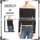 Off the Shoulder Rib Knit Crop Top Latest Design Black Women Tops and Blouses