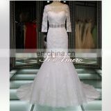 berta bridal long sleeve lace appliqued sequins diamond trumpet Guangzhou wedding dress