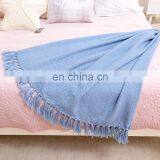 2019 Hot Home Decor Bed Sofa Couch Chair Light Blue Knitted Throw Blanket With Bright Silk Thread thumbnail-3