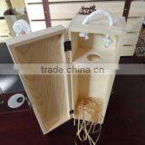 Custom Logo and Color Unfinished Solid Wooden Wine Gift Box for Single Bottle thumbnail-2