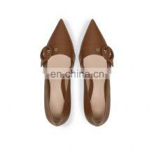 Women Beautiful Brown Color Design New Heel Design With Fancy Ring Style Buckle Pointed Toe Heels Ladies Sandals Shoes thumbnail-3