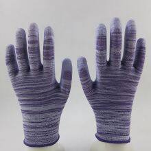 Purple and White Polyester Knitted pu Palm Coated Anti-static Safety Work Gloves thumbnail-3