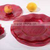 Round shaped rain flower pattern tempered glass dinner plate with rippled edge