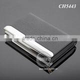 New Arrival High-Grade Magnetic Lock Stainless Steel Metal Black Leather Luxury Business Card Case thumbnail-2