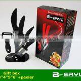 BERYL 6pcs Gift Set , 3"/4"/5"/6"+peeler+Knife Holder Ceramic Knife Sets 2 Colors Curve Handle,black Blade, CE FDA Certified thumbnail-1