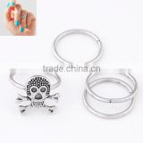 Fancy Jewelry Design Women Charm Skull Figer Rings High Quality Gold and Sliver Ring Pave Chain Rings Set