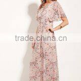 New Style Printed Short Sleeve V Neck Contemporary Floral Maxi Dress thumbnail-3
