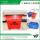 Hot Sell Good Cheap 48 Liter HDPP Blue Color Double Handle Rolling Supermarket Plastic Trolley Basket With Wheels (YB-W018) thumbnail-3