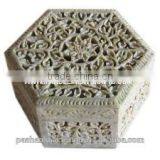 Octagonal Soapstone Jaali Work Box thumbnail-1