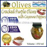 Cracked Purple Olives With Cayenne Peppers, High Quality 100% Tunisian Table Olives,Cracked Olives With Peppers 370 ml Glass Jar thumbnail-1