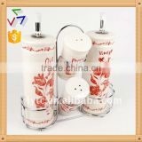 4pcs ceramic salt and oil vinegar jar with iron stand