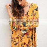 2017 Hot Sell Vintage Flower Print Lace Summer Boho Dress Women Long Lantern Sleeve Loose Short Dress Women thumbnail-3