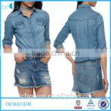 2017 High Quality Jean Shirt Long Sleeve Button Front Denim Top thumbnail-1