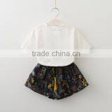2017 Wholesale Girls Summer Apparel White t Shirt With Cat Print +mini Floral Dress Lothing Set thumbnail-2