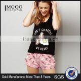 Sleeveless Women Pyjama Set 100% Cotton Playsuit Printed All Over Bacon Vest and Egg Print Shorts thumbnail-1