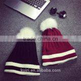 Brand Design 2016 Newly Design Women Winter Warm Crochet Knitted Hat Striped Cap Beanie With Faux Fur Ball thumbnail-4