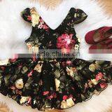 Toddler Girls Fall Autumn Black Burgundy Floral Vintage Boho Short Ruffle Dress thumbnail-1