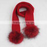 Myfur Children Knitted Ribbed Scarf With 2 Big Size Matched Color Raccoon Fur Pom Pom thumbnail-1