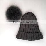Myfur Dark Grey Knitting Hat for Adults With Real Fox Fur Pompom thumbnail-4