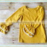 Wholesale Icing Ruffle Shirt 100%cotton Yellow Lace Ruffle T-shirt Icing Ruffle Long Sleeve Baby Shirts thumbnail-1