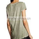 Ladie's Back Curved Hem Short Sleeve Front Print and Oil Wash T-shirt thumbnail-4