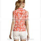 Women Red Geometric Printed Silk Flutter Sleeve Blouse Wholesale thumbnail-3