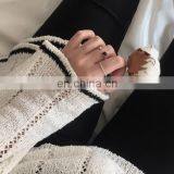 4PCS/Set Fashion Jewelry Black Bead Ripple Hollow Silver Rings For Women Knuckle Joint Ring Set thumbnail-3