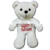 New Happy Birthday White Teddy Bear Plush Toy With Embroider LOGO Wholesale Custom Cute Soft Stuffed Teddy Bear