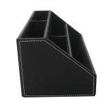 Home Office Wooden Struction Leather Multi-function Desk Stationery Organizer Storage Box, Pen/Pencil,Cell Phone, Business Name Cards, Note Paper, Remote Control Holder (black) thumbnail-4
