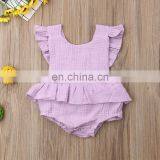 2019 Summer Line Cotton Ruffle Sleeve Baby Romper Newborn Romper Sleeveless Baby Solid Romper Bodysuit thumbnail-4