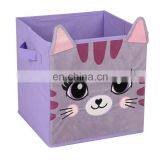 Custom Cartoon Kids Foldable Linen Cube Storage Box Fabric Stackable Bins Set thumbnail-4