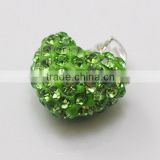 top quality Shamballa Pendant Wholesale Heart Shape New Arrival 15MM Green Crystal Clay Pendant For DIY Jewelry