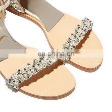 Ladies Flat Shoes Ankle Strap Golden Color Rhinestones Design Women Sandals thumbnail-5