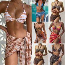 Ladies Women Printed Sexy Swimsuit Bikini Swimwear With Skirt Cover-Up thumbnail-4