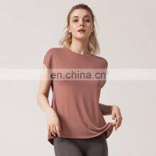 1 Pcs Custom Logo Split Back Design Modal Blouse Short Sleeve Breathable Yoga Shirt Women Casual Running Gym Wear Sports Top thumbnail-3