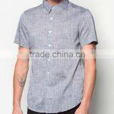 High Quality Grey Textured Men's Shirts Short Sleeve Mother Pearl Button thumbnail-2