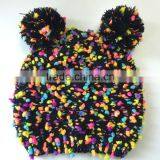 Fashion Winter Hat Chunky Knitted Colorful Novelty Yarn Pull on Beanie With Lovely Poms for Kids and Ladies thumbnail-1