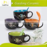 colorful color glaze two handles ceramic soup mug